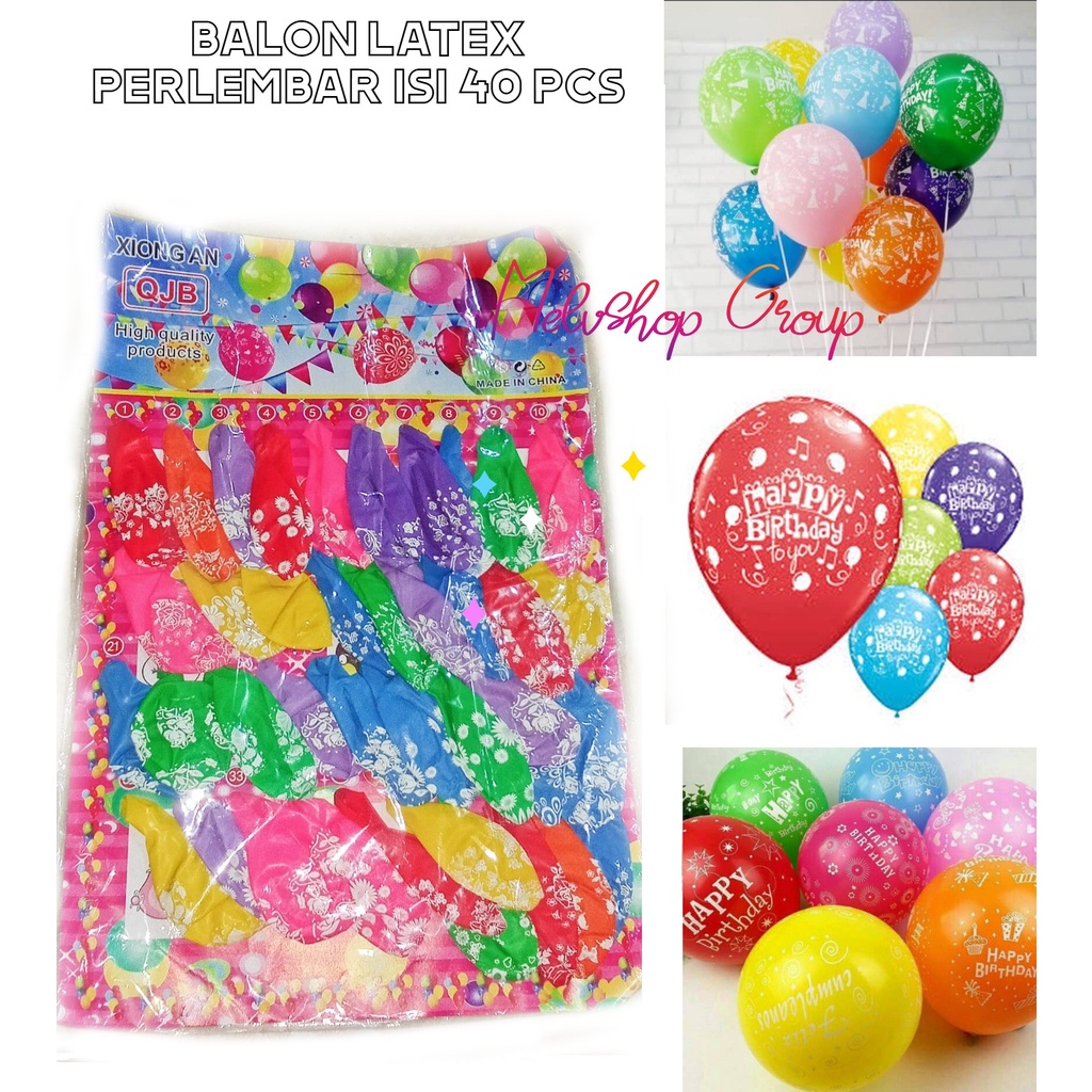 Jual (PERLEMBAR ISI 40 BALON LATEX MOTIF) BALON ULANG TAHUN / BALON