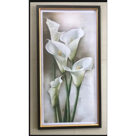 Hiasan dinding cetak gambar lukisan bunga terompet plus bingkai ukuran 50x100cm