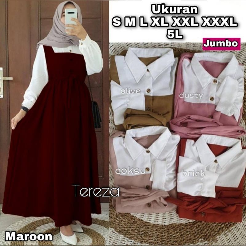 Tereza Dress Ukuran ALLSIZE BAJU GAMIS  DRESS BIG SIZE-Maroon
