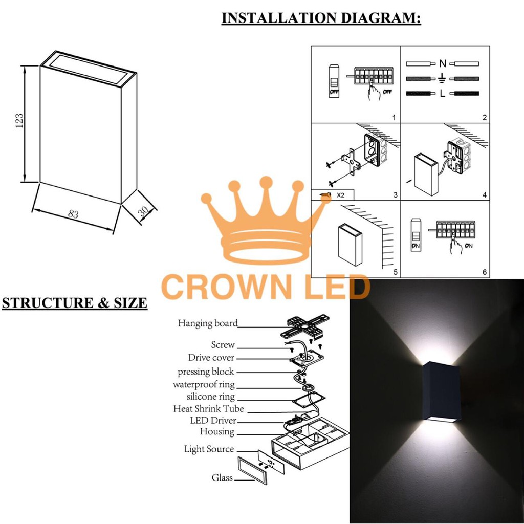 LAMPU DINDING LED OUTDOOR TAMAN LAMPU TANGGA 4W 2 ARAH WALL LAMP IP65