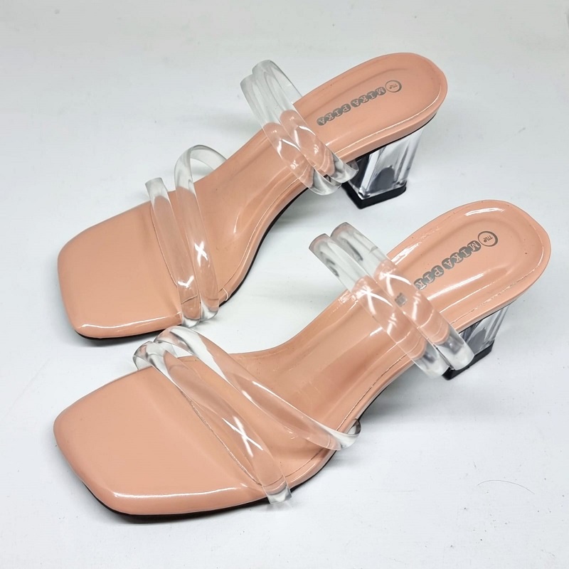 R9 Heels Strappy SEPATU SANDAL HEELS LEMBUT HAK KACA TRANSPARAN JL09 7cm Sandal Jelly Wanita.