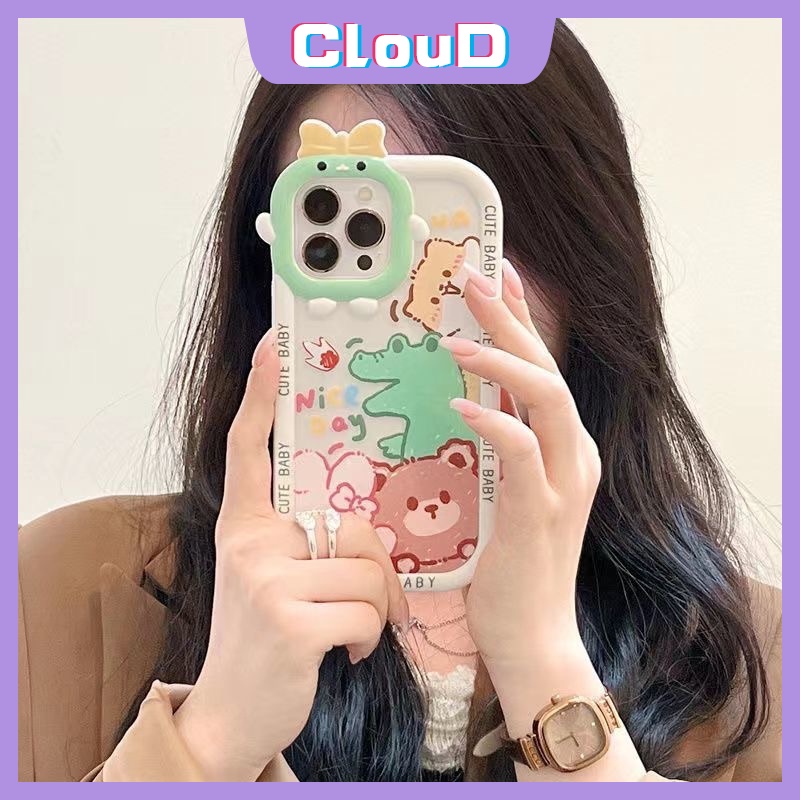 Soft Case Bumper Lensa Motif Dinosaurus Beruang 3D Untuk IPhone 11 13 12 Pro MAX XR 6 6S 7 8 Plus X XS MAX SE 2020
