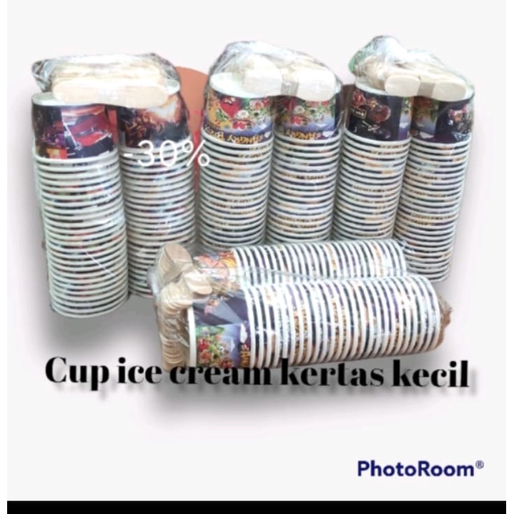 CUP ICE CREAM KERTAS KECIL isi 50 pcs / CUP ICE CREAM kertas cendok kayu / CUP KERTAS ICE CREAM 50ML