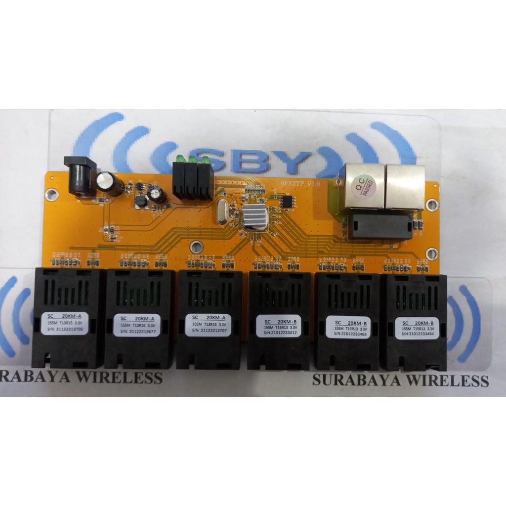 PCB Board Only -Media Converter 6 SC Port FO to 2 Port RJ45 10/100Mbps