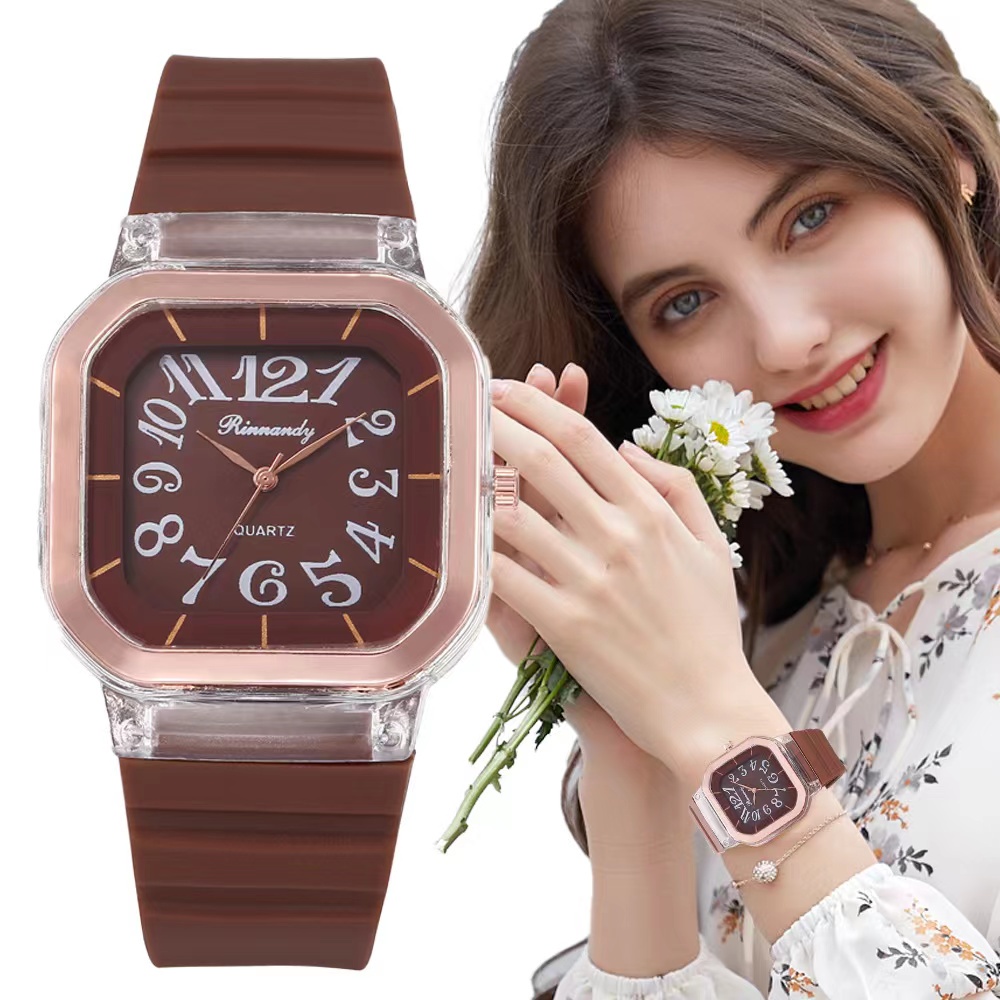 Jam Tangan Rubber Wanita Analog Quartz Angka Dial Kotak Import Jam Tangan Wanita Hush Puppies