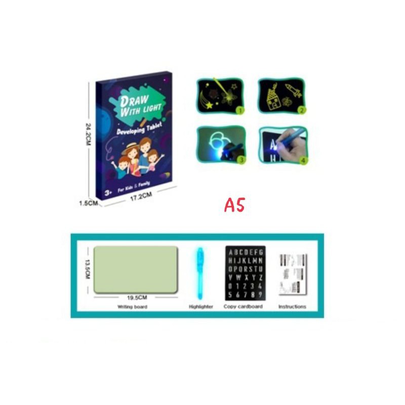 Magic Glowing drawing board ukuran A4- mainan edukasi anak - gambar nyala - papan gambar nyala