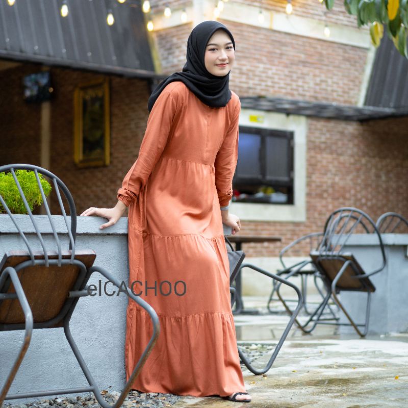 Nadhif dress premium by elCACHOO Baju Gamis Polos Susun Rempel Bahan Rayon uniqlo Fashion Muslim Wan