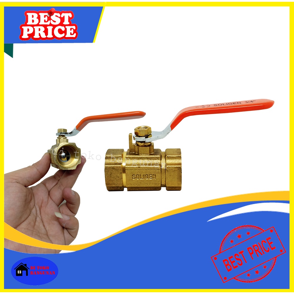 Stop Kran Ball Valve Kuningan Soligen 1/2&quot; 3/4&quot; 1&quot; Inch Stop keran Engkol Drat Dalam