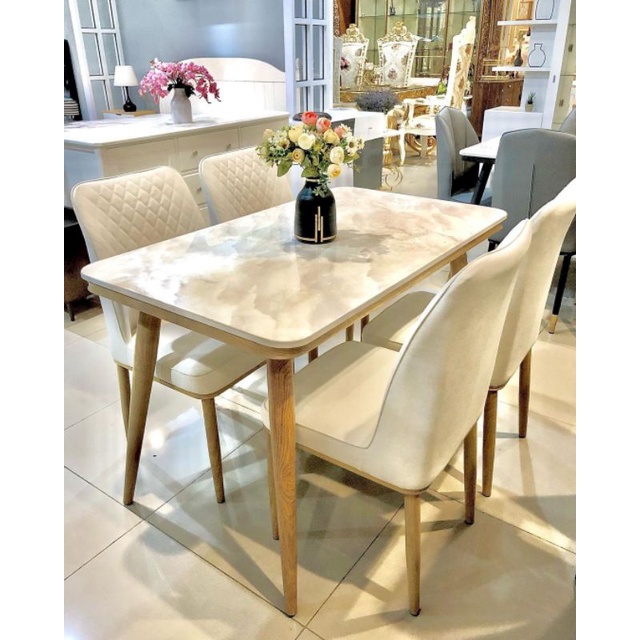 set meja makan marmer + 4 kursi