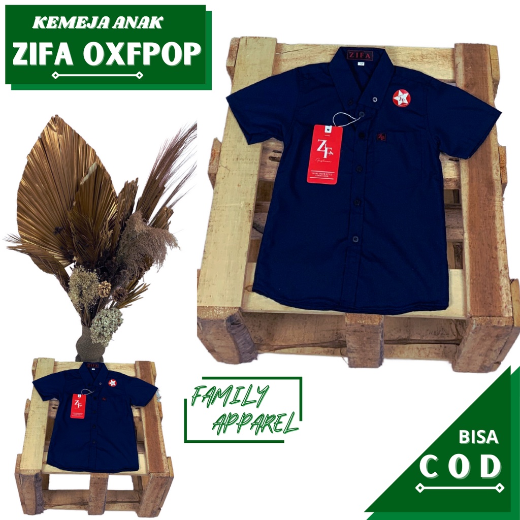 Kemeja ZIFA ANAK OXFPOP Cowok Navy Biru Dongker Pendek Polos