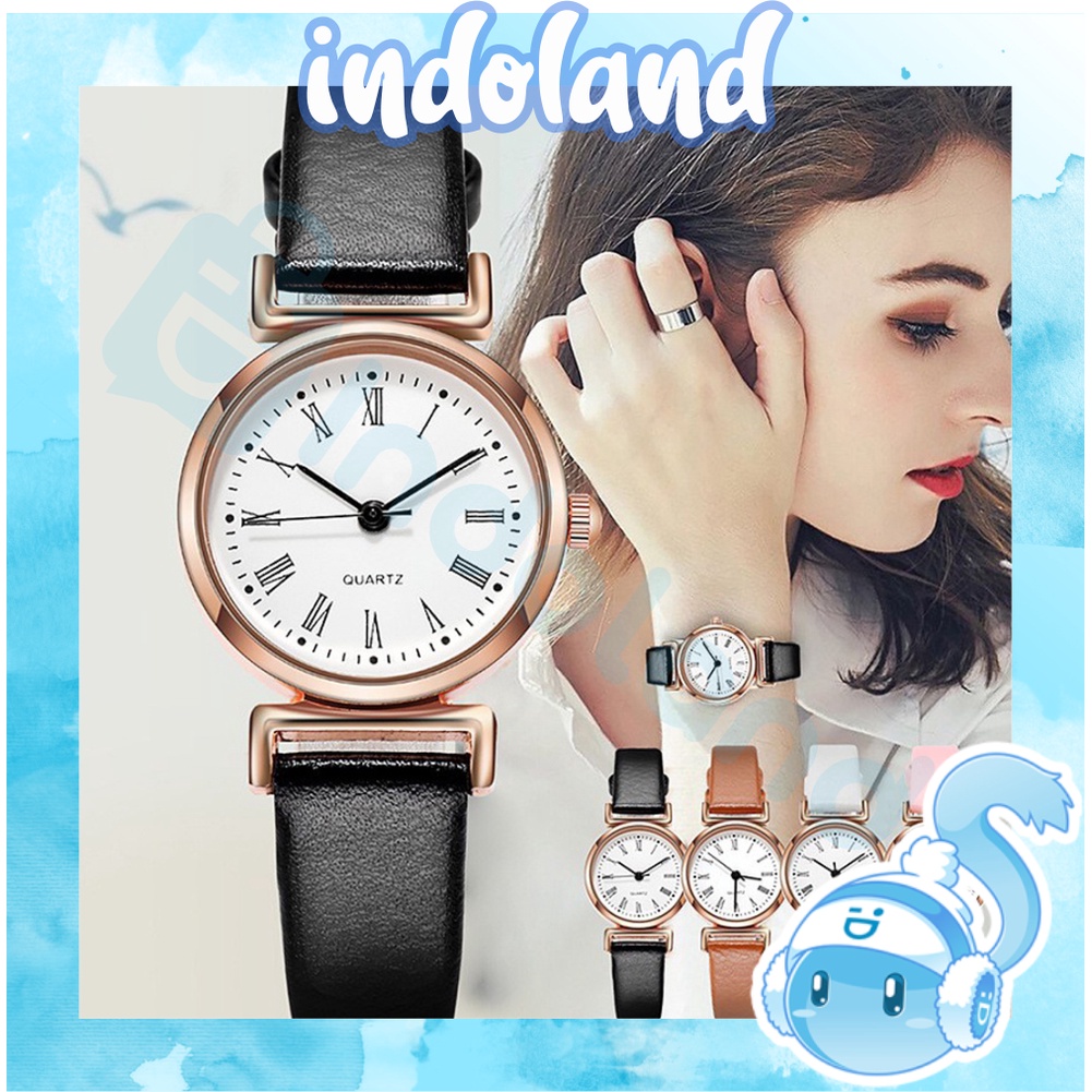 ☀ INDOLAND ☀  Jam Tangan Wanita Kecil Analog Quartz Dengan Strap PU Leather Fashion Casual Import JT047
