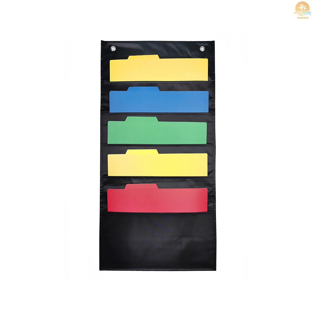 Hanging Wall File Organizer Large 5 Pockets Storage Pocket Chart with 2 Hangers Folder Holder Document Organizer for Office School Classroom Library Home