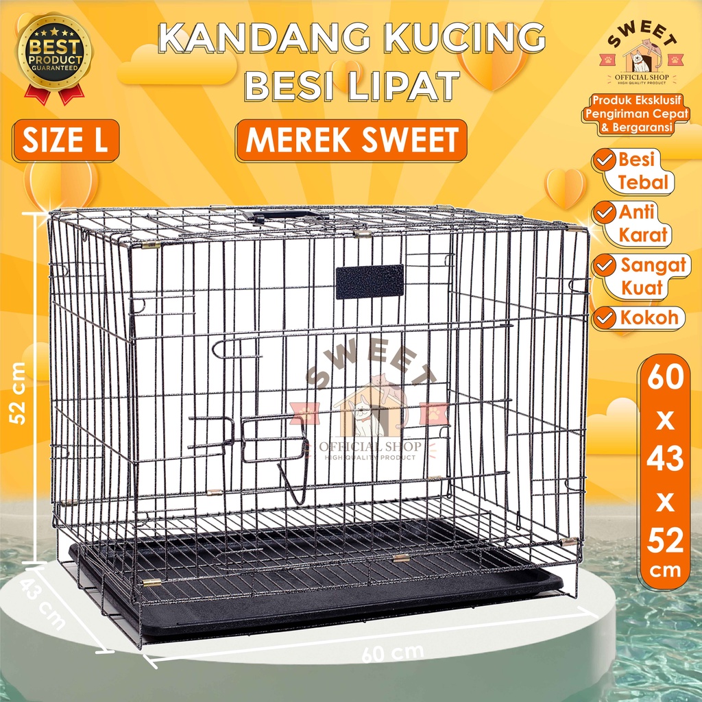 KANDANG KUCING BESI LIPAT SIZE L 60x55x45 SUPER TEBAL IMPORT HIGH QUALITY - BEST PET CAGE - KELINCI-6