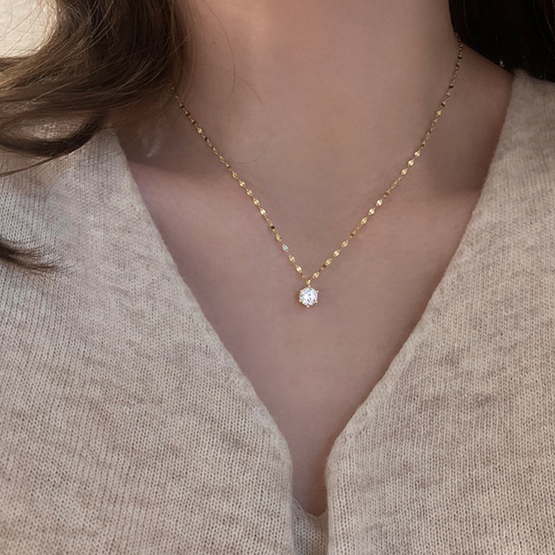 Roselife Kalung Rantai Silver Wanita Liontin Cubic Zirconia Gaya Vintage Untuk Hadiah