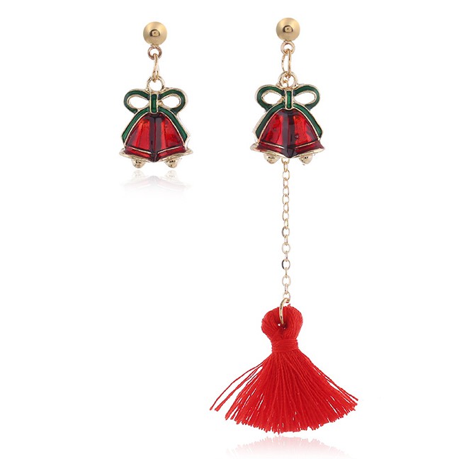 LRC Anting Tusuk Fashion Color Bell Cartoon Elk Bell Christmas Tree Tassel Earrings