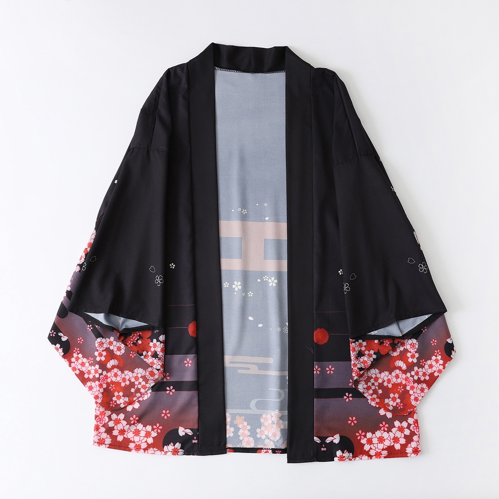 2021 Fashion Street Cardigan Kimono Wanita Jepang Harajuku Kimono Longgar Pria Hitam Pakaian 2023