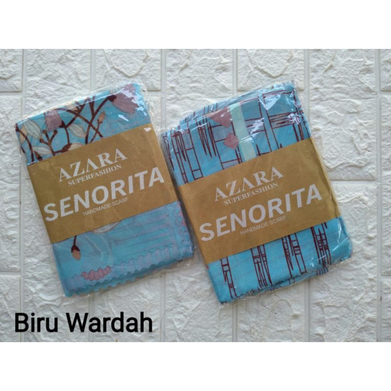 (original Azara) segi empat SENORITA MOTIF LC •• hijab segi empat Motif-Biru wardah