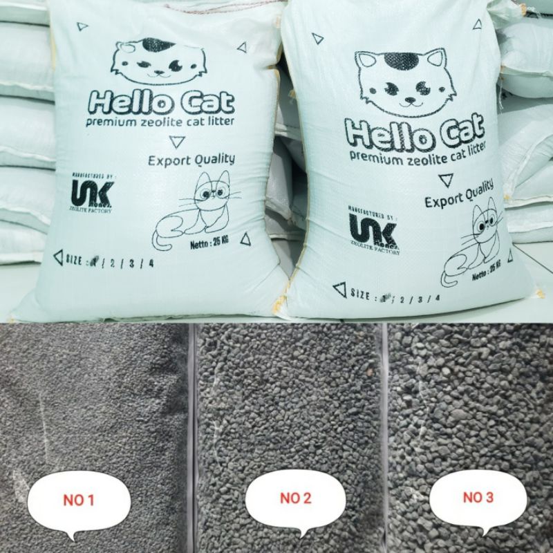 Pasir Kucing ZEOLIT 25kg / Pasir Zeolite Merek Hallo Cat / Hello Cat No.1 No.2 Via Ojol