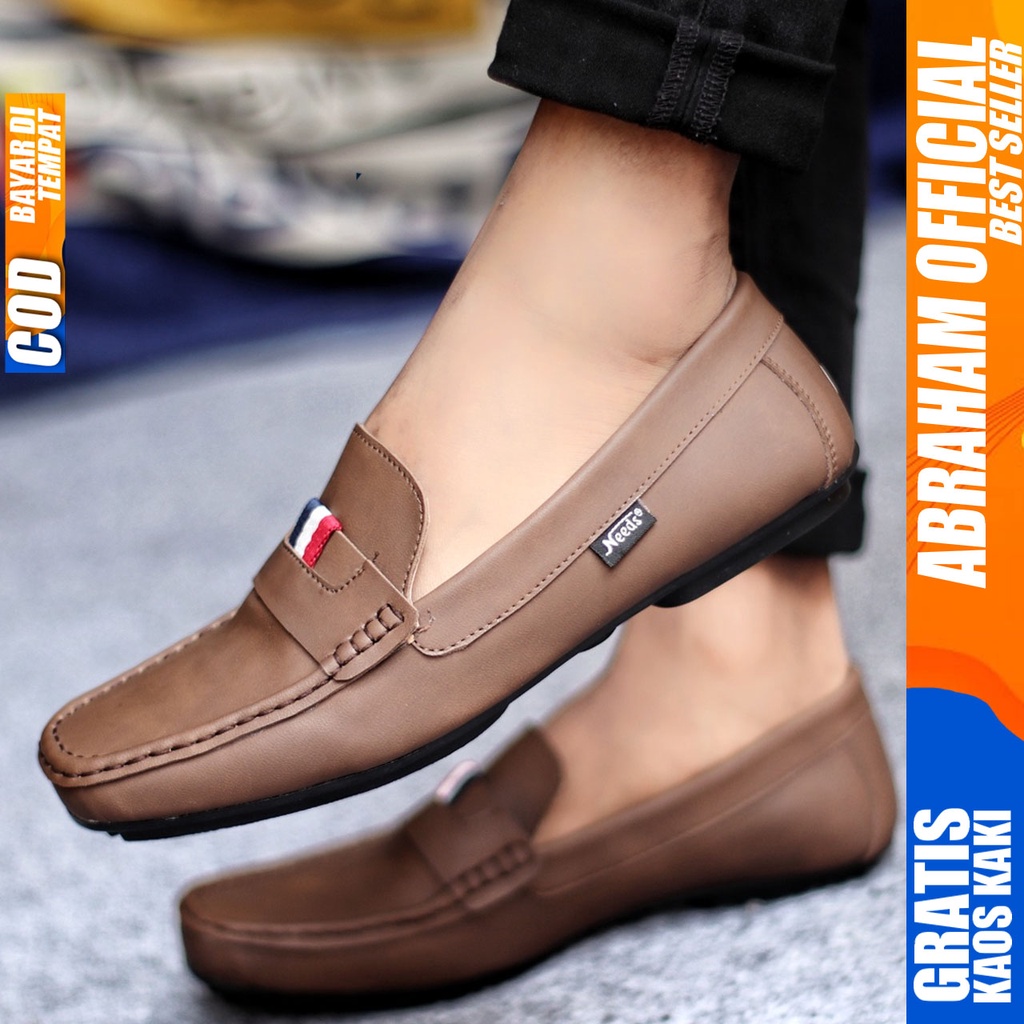 Sepatu Slip on Pria Santai Casual Formal Kulit Pu Kerja Hitam FRANS ABRAHAM