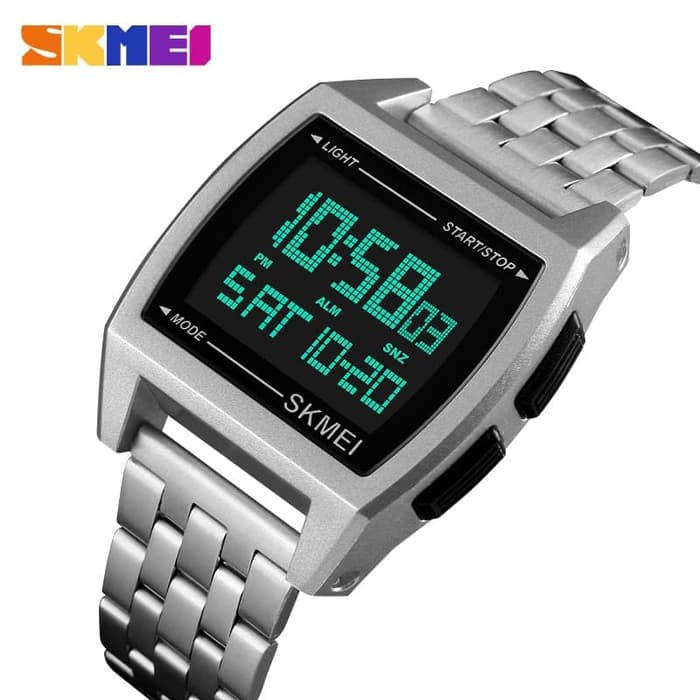 Jam Tangan Pria Digital Rantai Original SKMEI 1368 Anti Air - SILVER