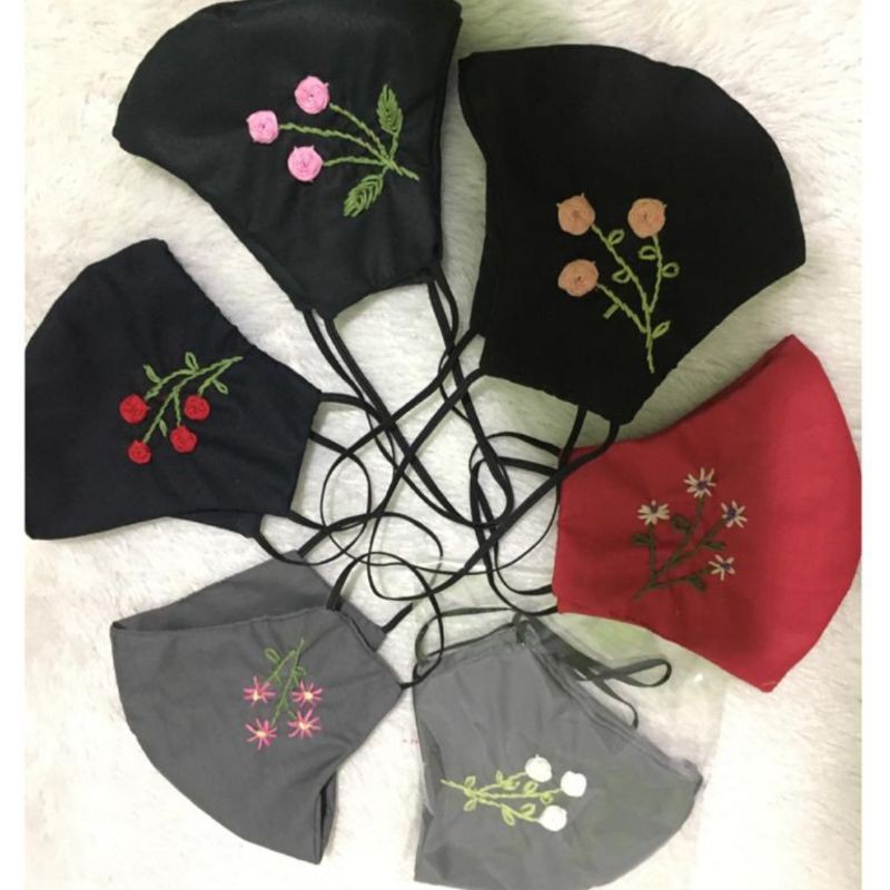 masker kain sulam benang handmade