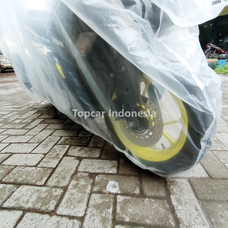 Topcar Cover Motor Yamaha Gear Transparant Plastik Waterproof Indoor Outdoor Anti Air Sarung Pelindung Pembungkus Penutup Body Jok Cat Sepeda Motor Metic Sport Trail Moge