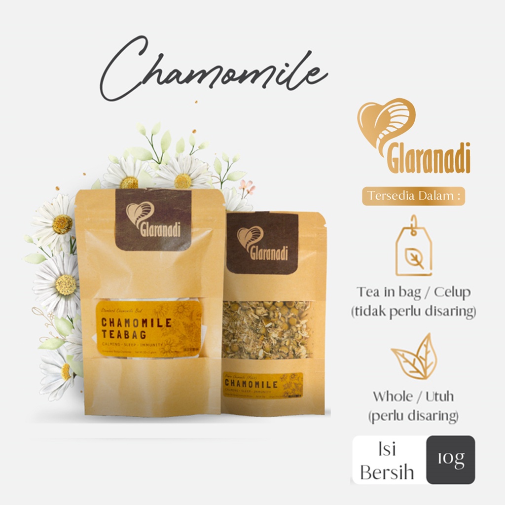 GLARANADI - Teh Bunga Chamomile Tea Bag untuk Insomnia &amp; Mempermudah Tidur 10 Kantong 50 Kantong / Teh Chamomile (Pure Chamomile Tea)