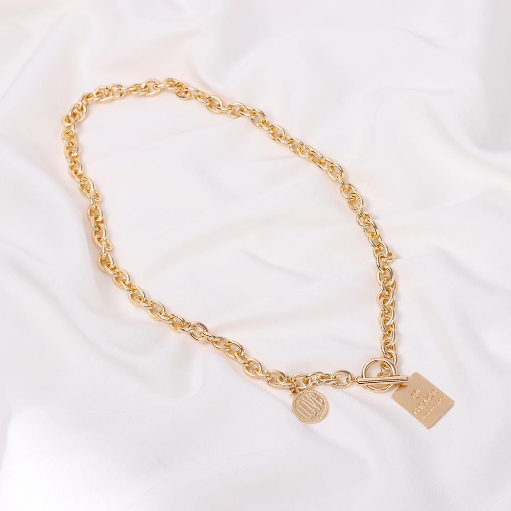 Lily Multilayer Kalung Wanita Chunky Golden Coin Chain Choker