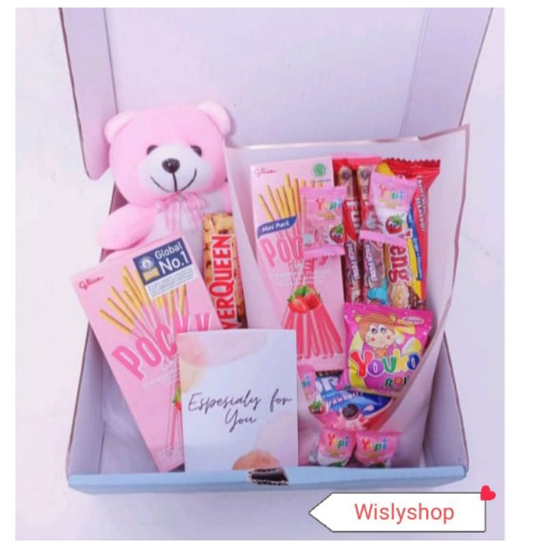 

gift box birthday, anniversary, Valentine day boneka dan makanan