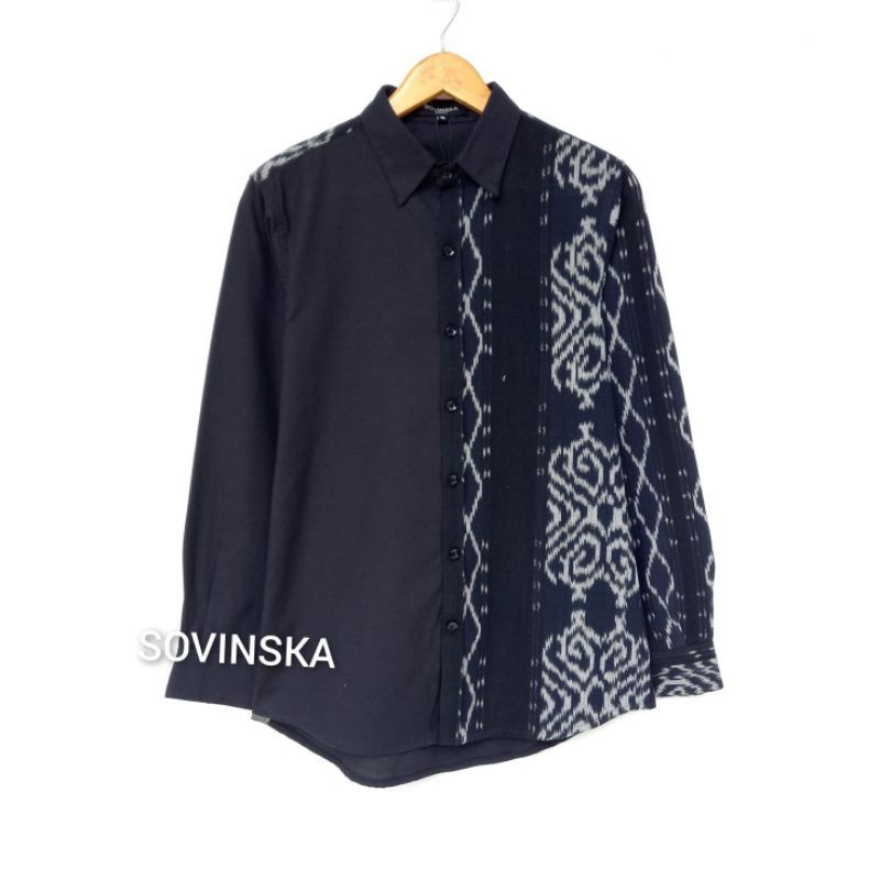 Atasan Tenun Kemeja Cowo 238 hitam navy Baju Pria Kemeja Lengan Panjang Batik modern by Sovinska