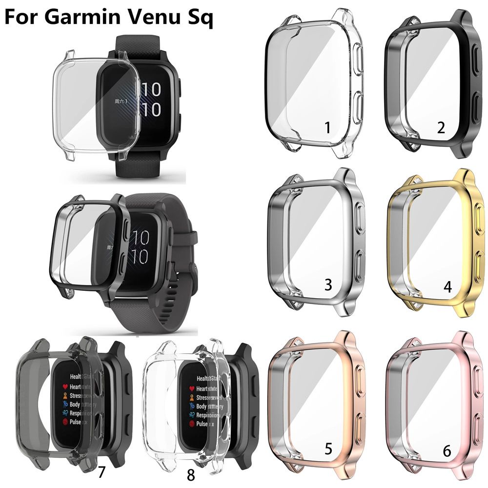 QUINTON Plating Watches Protective Shell Shockproof Frame Bumper Shell for Garmin Venu SQ Cover Anti-scratch Smart Watch Accessories Smart Watch Case TPU Screen Protector Electroplated Case Cover Bumper Protector/Multicolor