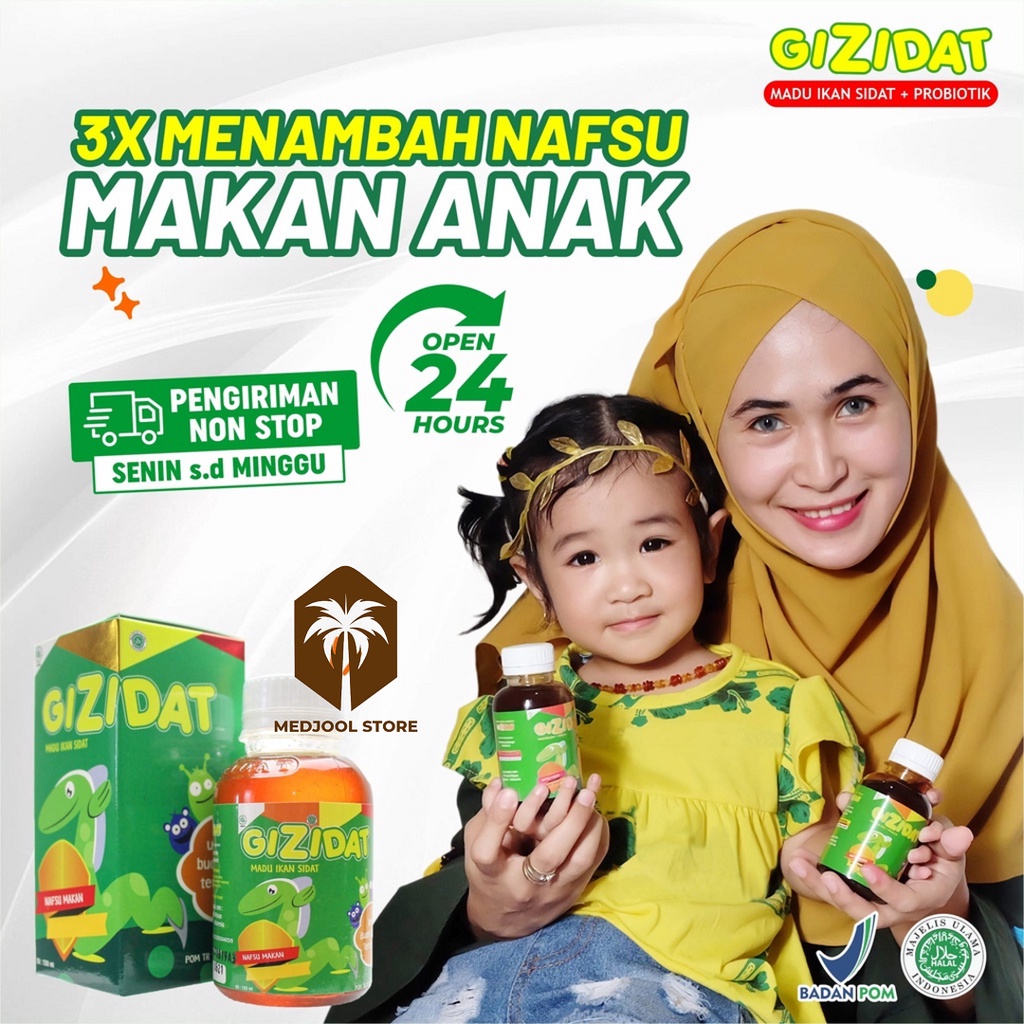 Gizidat Madu Sari Ikan Sidat - Multivitamin Penggemuk Anak Original Suplemen Penambah Nafsu Makan &amp; Berat Badan Bayi / Anak Enak Plus Probiotik Temulawak Aman Terpercaya Gizi Dat Suplemen Penambah Berat Badan Madu Angkak Cara Biar Gemuk Badan