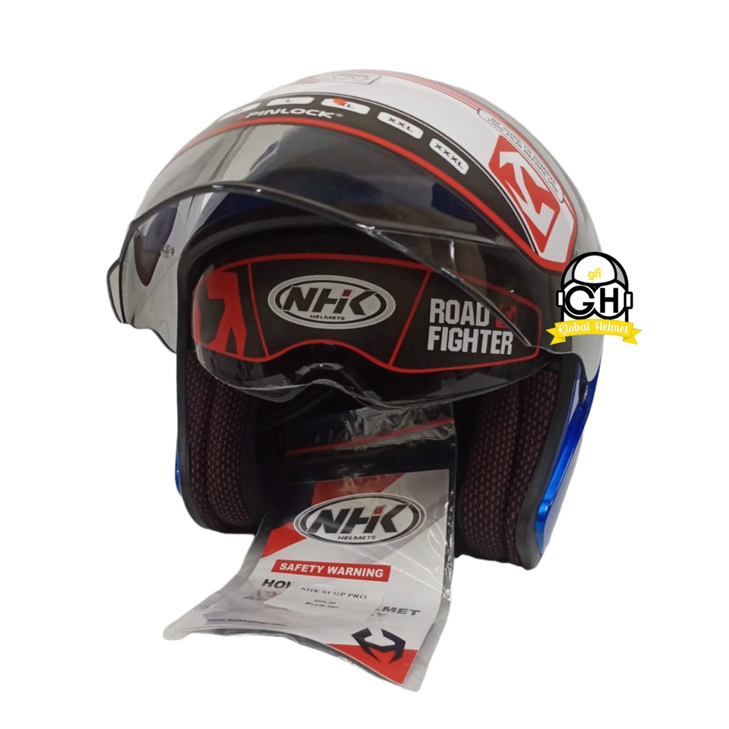 NHK S1 GP PRO SOLID BLUE MD HALF FACE DOUBLE VISOR WARNA POLOS DD-RING