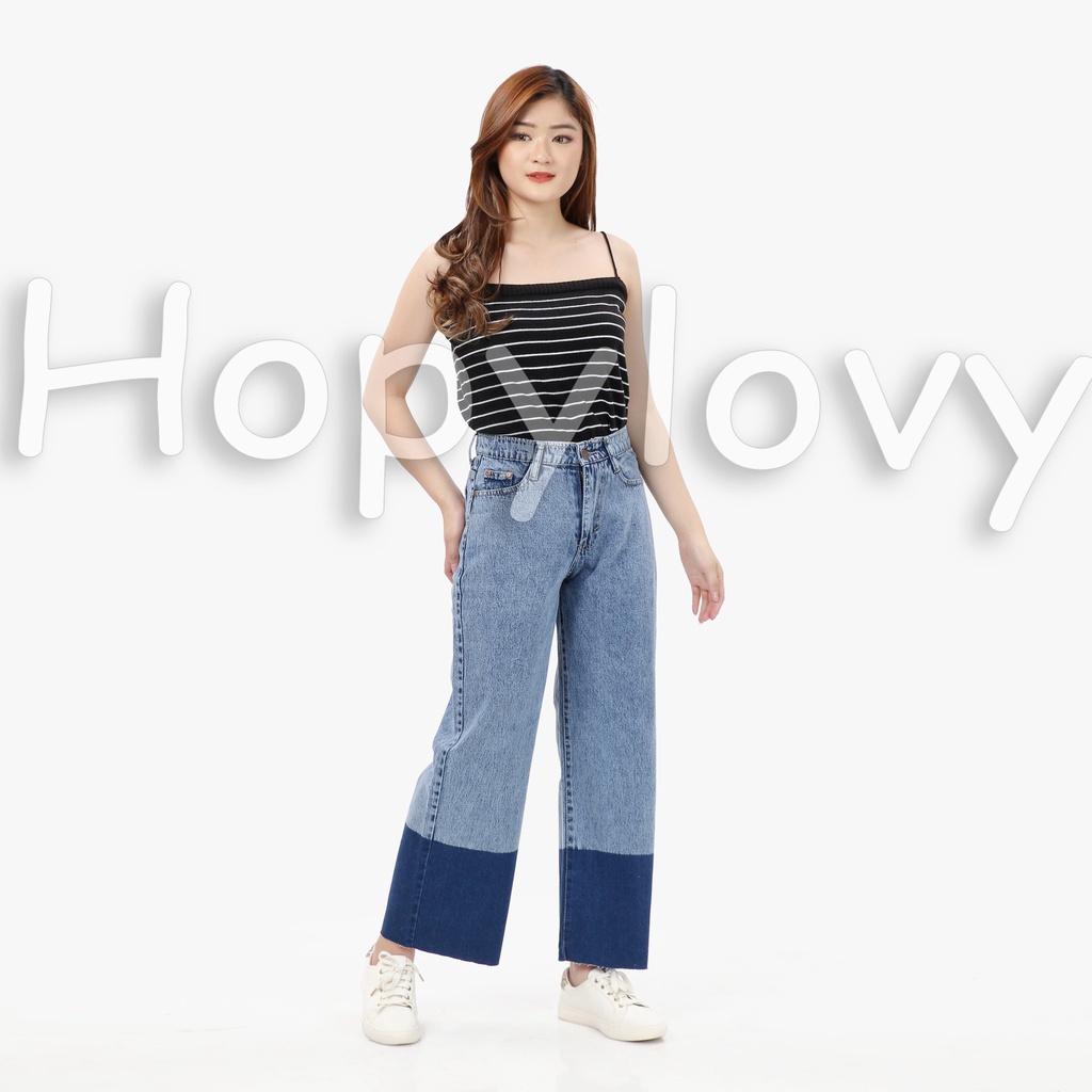 HOPYLOVY Celana Kulot Jeans Boyfriend Jeans Gradasi Ombre Unfinished Tavisha