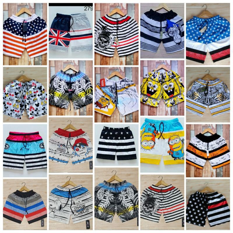 CELANA PENDEK COWOK CEWEK MOTIF KOLOR BOXER SANTAI RENANG SURFING