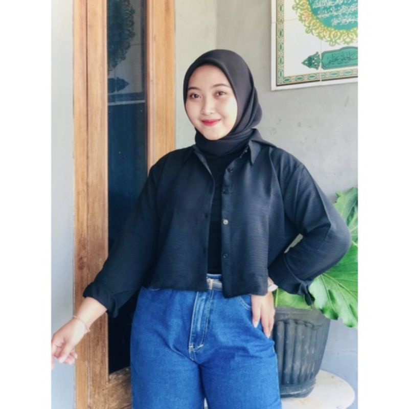 Premium Keisya Crop / Kemeja Crop Crinkle AirFlow / Hanin Crop