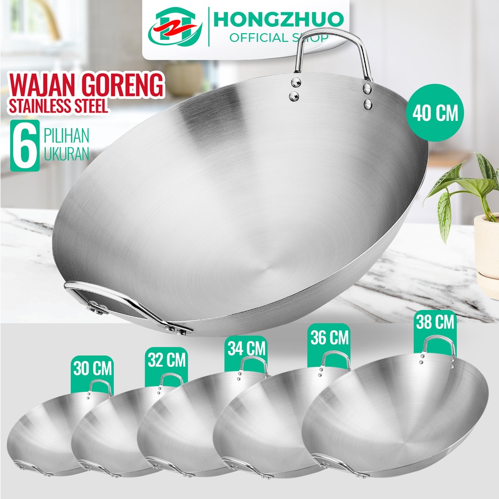 Hongzhuo Wajan Stainless 555 Tebal Kuali Premium dengan Pegangan Stainless Steel