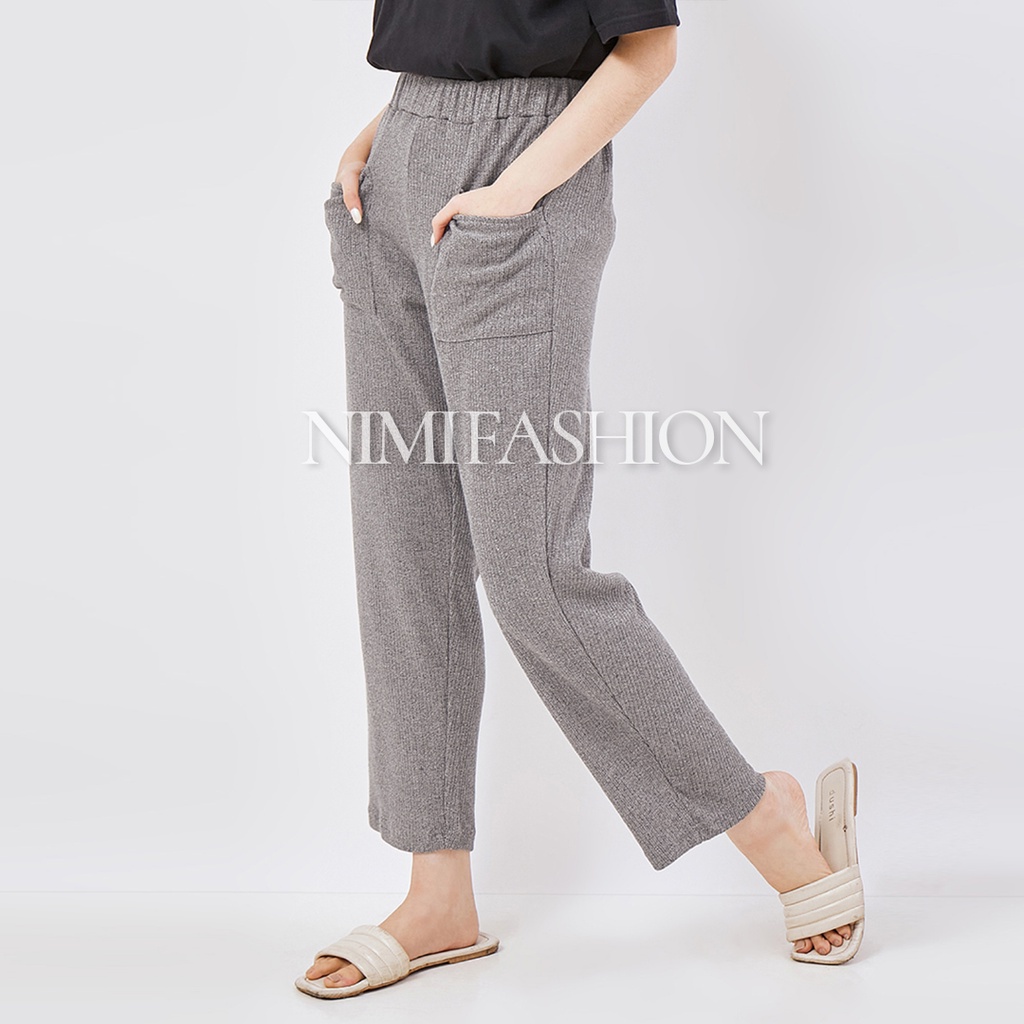 NIMI - Lazy Pants Celana Kulot Rajut Wanita Premium Import Celana Korean Style Bahan Tebal