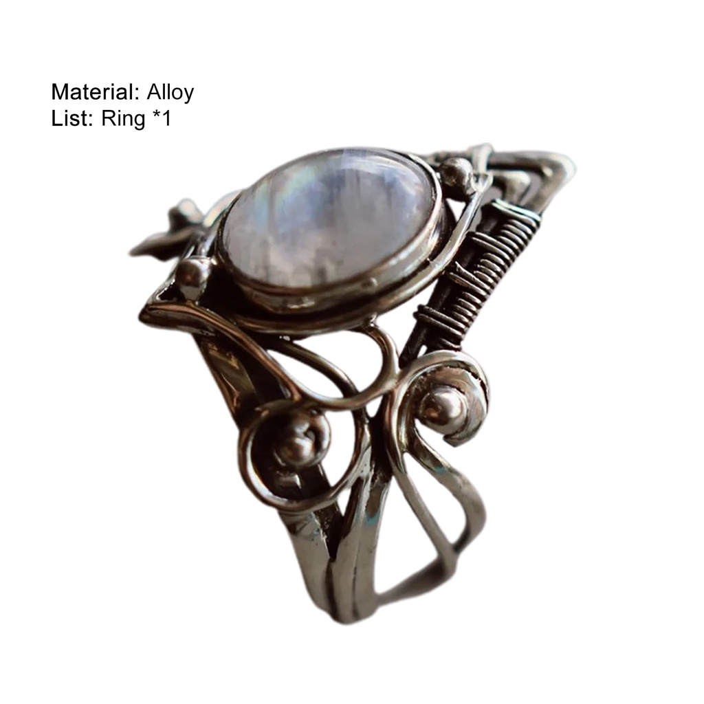 Hu Hu Hu Hu Hu Alat Bantu Pasang Kacamata♡ Cincin Model Hollow Aksen Batu Bulan Warna Silver Gaya Punk Untuk Wanita