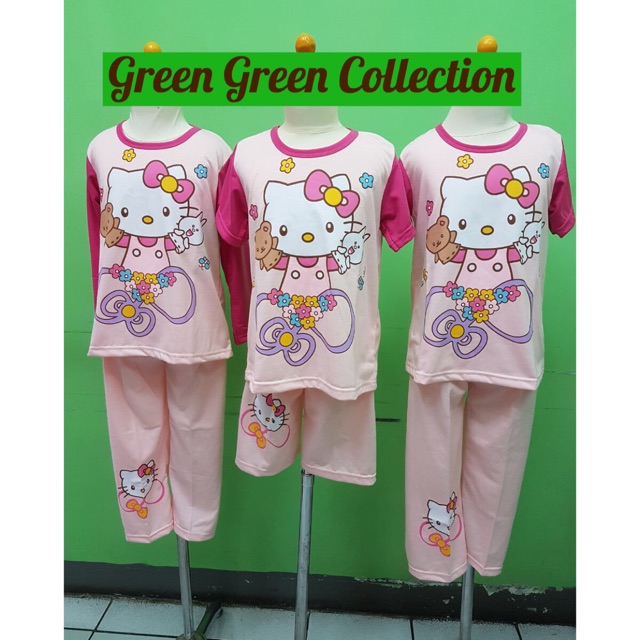 Piyama kaos anak hello kitty pink