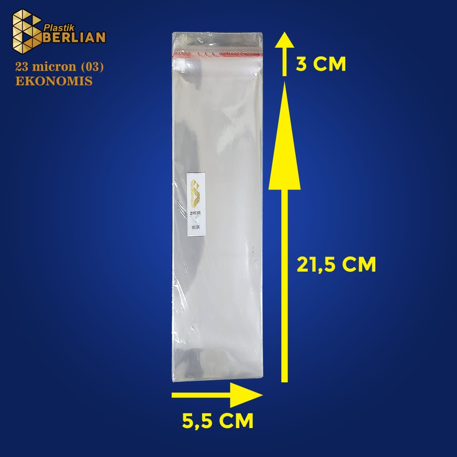 

5,5 x 21,5 cm Plastik OPP EKONOMIS 23micron (100 lbr) (lem/seal)