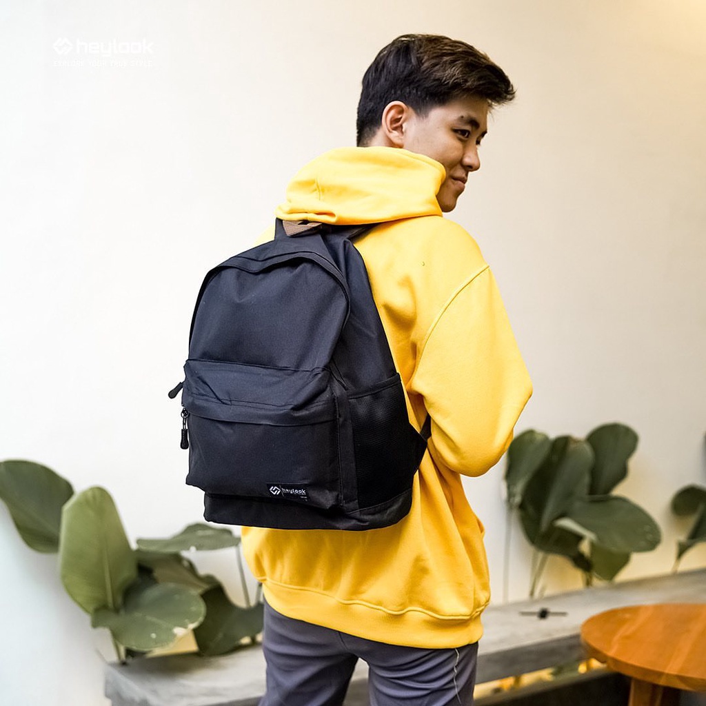 Tas Ransel Sekolah Kuliah Kampus Kerja Kantor Polos Murah Tas Waterproof Distro Backpack Tas Punggung Gendong Pria Wanita Full Black