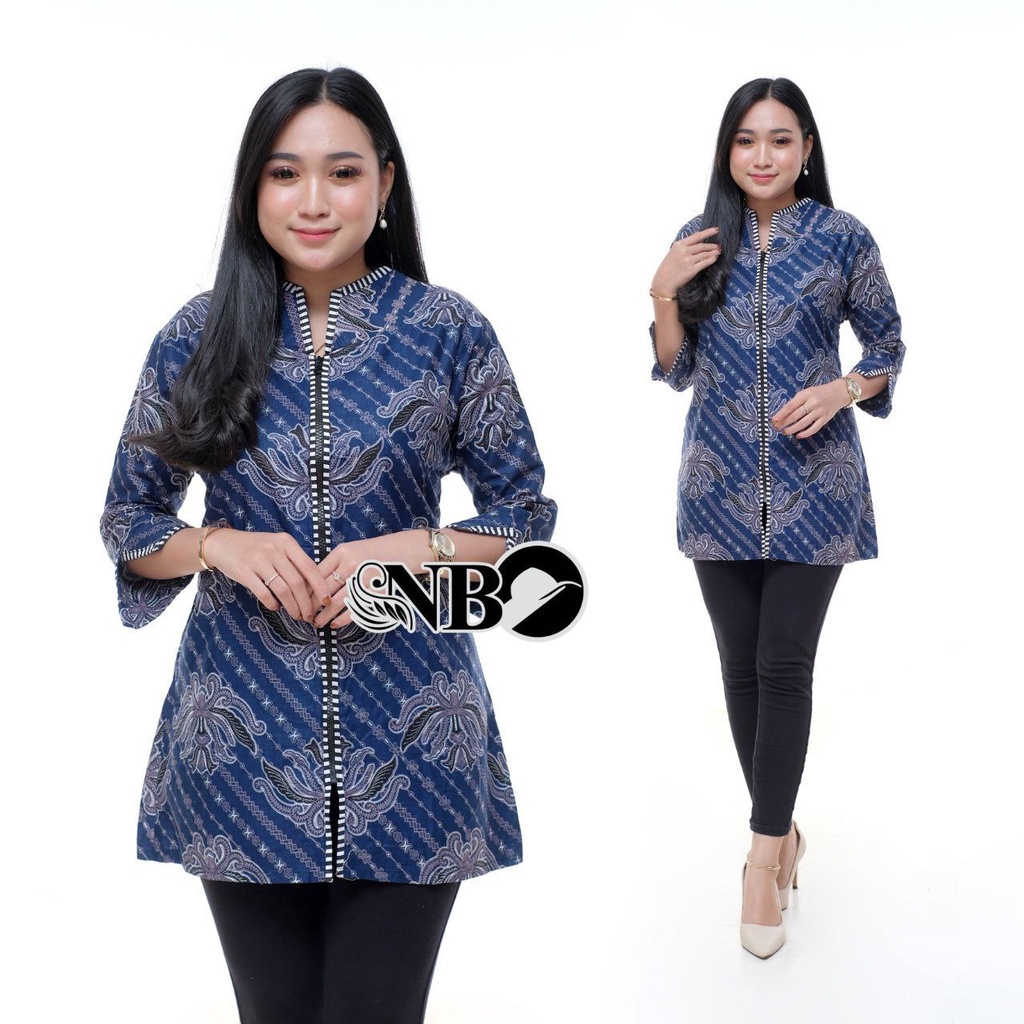 XXL LD 110 BLUS LONCENG LAWASAN MONO COKLAT KOMBI BLOUSE BATIK JUMBO BLUS BATIK BIG SIZE -BATIK PITTO