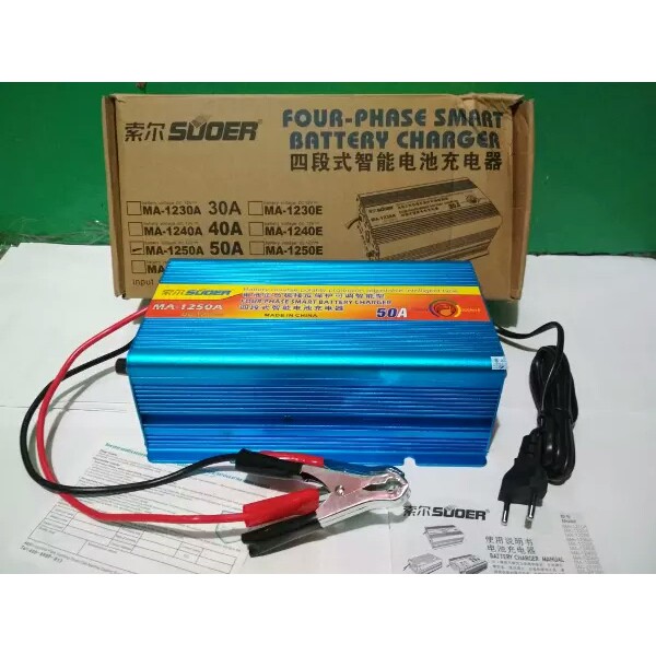 Cas Charger Strum Accu Aki 50 Amper SUOER 1250A utk mobil motor Truk Bis