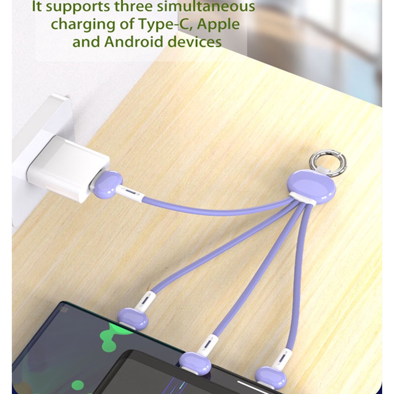 Kabel Charger Micro Usb / Tipe C / 8 Pin 2.4A 3 in 1 Multifungsi Untuk Handphone Universal