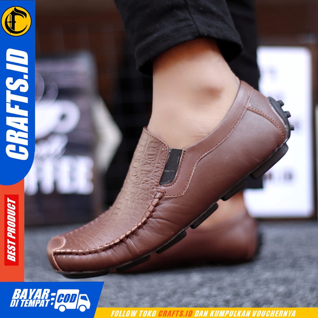 Crafts Fridz -Sepatu Casual Slip On Kulit Asli Kerja Pria