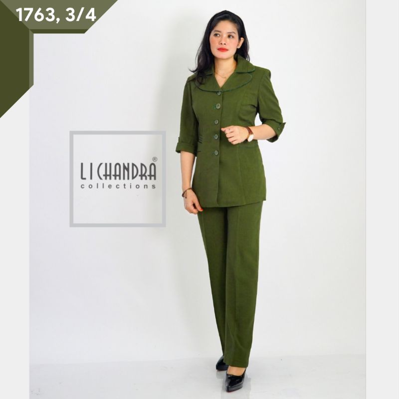 SETELAN Blazer dan Celana LICHANDRA / Seragam Kantor / ASN PNS / Hijau / Guru / Dinas / Wanita