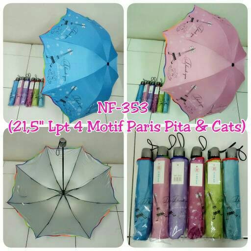 Payung Lipat 3 Motif Paris Pita dan Cat's Anti UV Premium Berkualitas