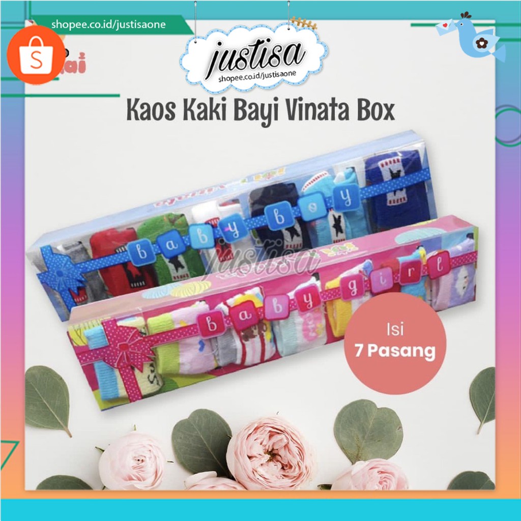 Promo !! VINATA Kaos Kaki Bayi Vinata Box isi 7 pasang- kaos kaki bayi baru lahir -Baby Gift Box