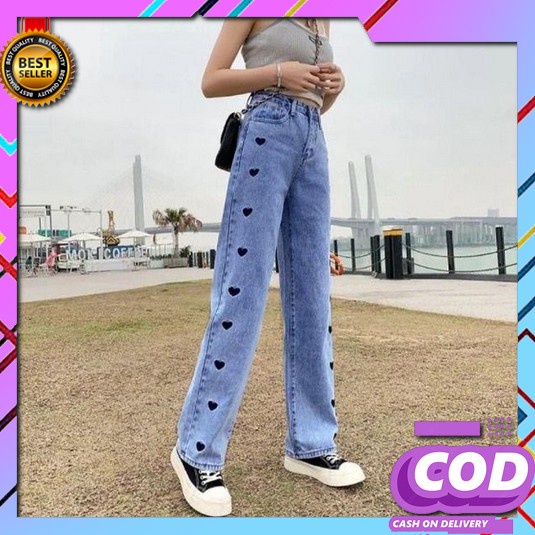 Celana Jins Ripped Jeans Korean Cewe Highwaist Clana Jeens Panjang Cew Gfs Md Love Embroidery Kulo